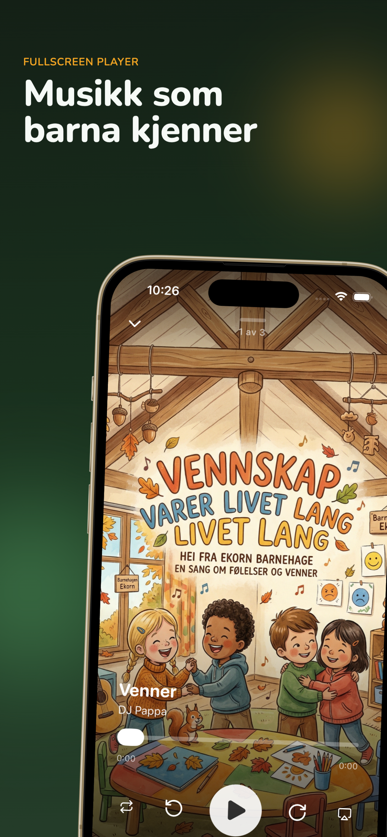 Fullscreen-spiller med stort cover-bilde